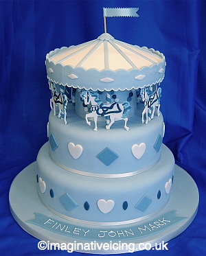 80th Birthday Cakes on Carousel Christening Cake     Blue   Imaginative Icing