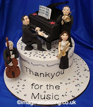 40th Birthday Cakes on Musical Quartet   Piano  Trombone  Saxaphone And Cello Double Bass