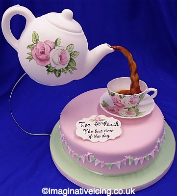  Party Birthday Party on Icing Teapot Pouring Icing Tea Into An Icing Tea Cup Cake   Tea Time