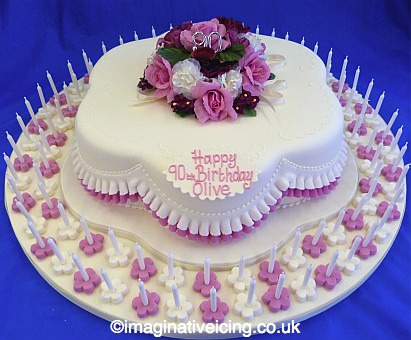 80th Birthday Cakes on Pretty Posy Petal Shaped 90th Birthday Cake With Pink Frills   90
